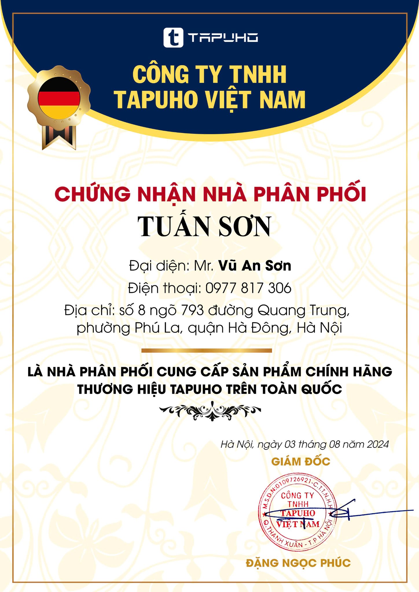 THÔNG BÁO NHÀ PHÂN PHỐI MỚI CỦA TAPUHO TẠI KHU VỰC HÀ NỘI