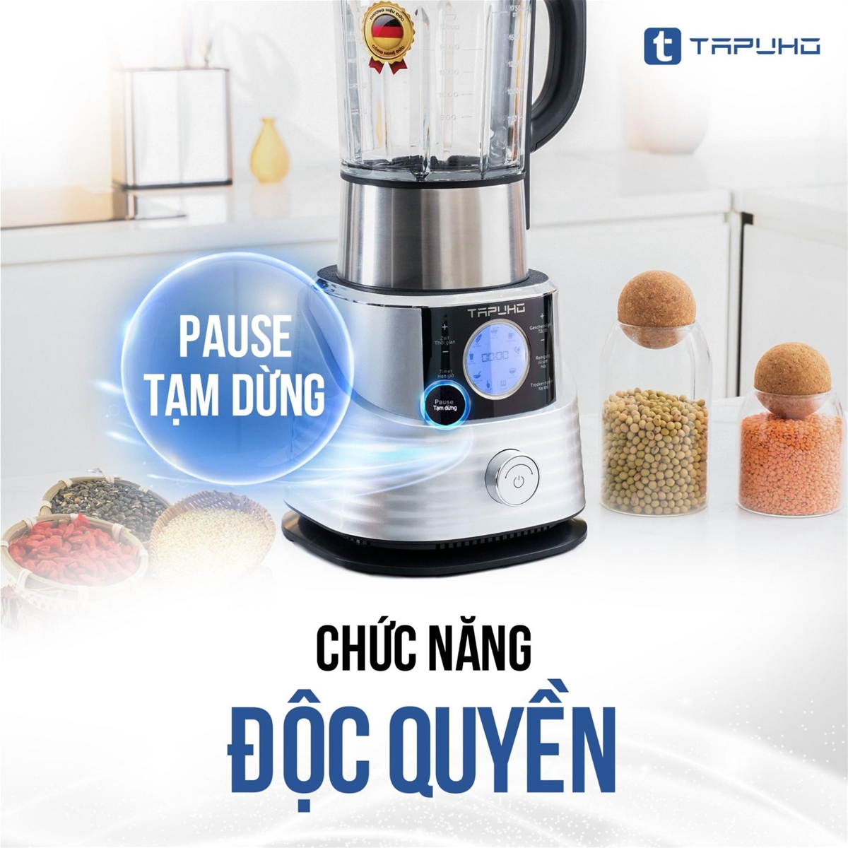 Thao tác Nhấn - Nhả theo ý muốn, chủ động thời gian xay và độ nhuyễn mong muốn