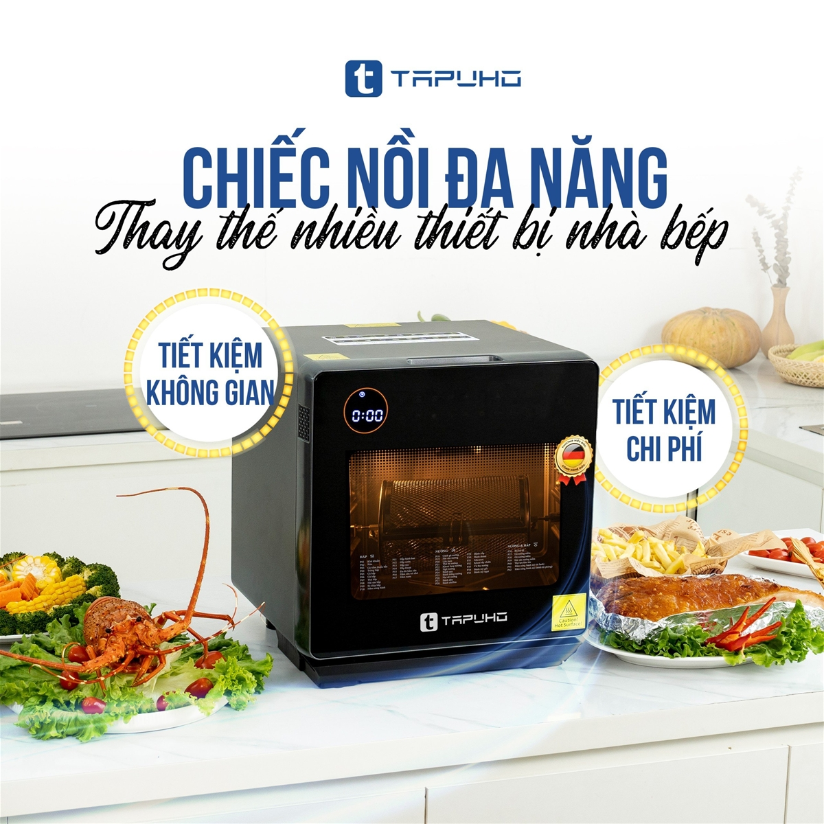 Nồi chiên hơi nước Tapuho TSF16 có thể thay thế nhiều thiết bị nhà bếp nhờ chức năng đa dạng mà nó sở hữu