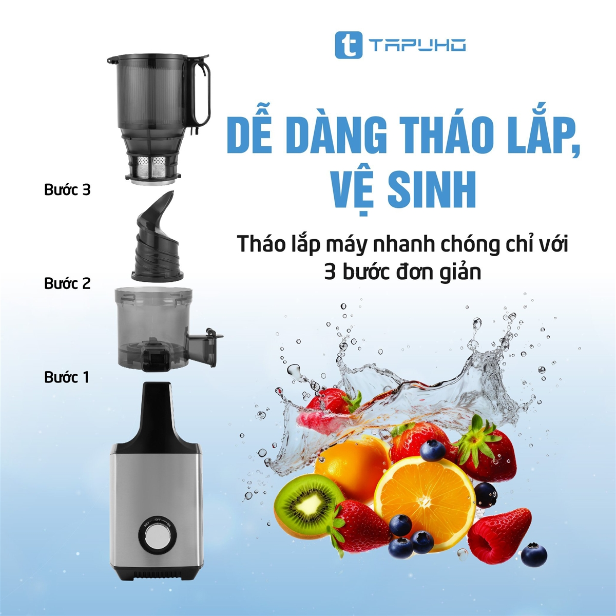 Review máy ép chậm TSJ68 có thiết kế thông minh, tháo lắp đơn giản