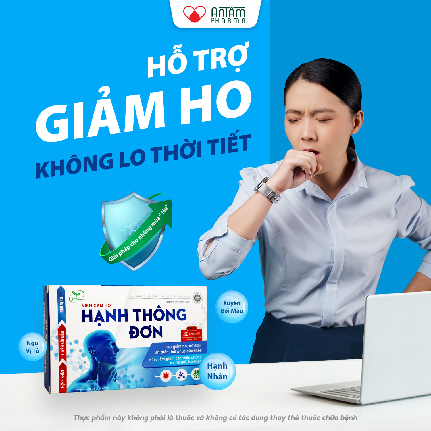 Viên Uống Hạnh Thông Đơn - Hỗ Trợ Giảm Ho, Trừ Đờm, Giảm Triệu Chứng Ho Khan, Ho Gió - Hộp 3 Vỉ x 10 Viên