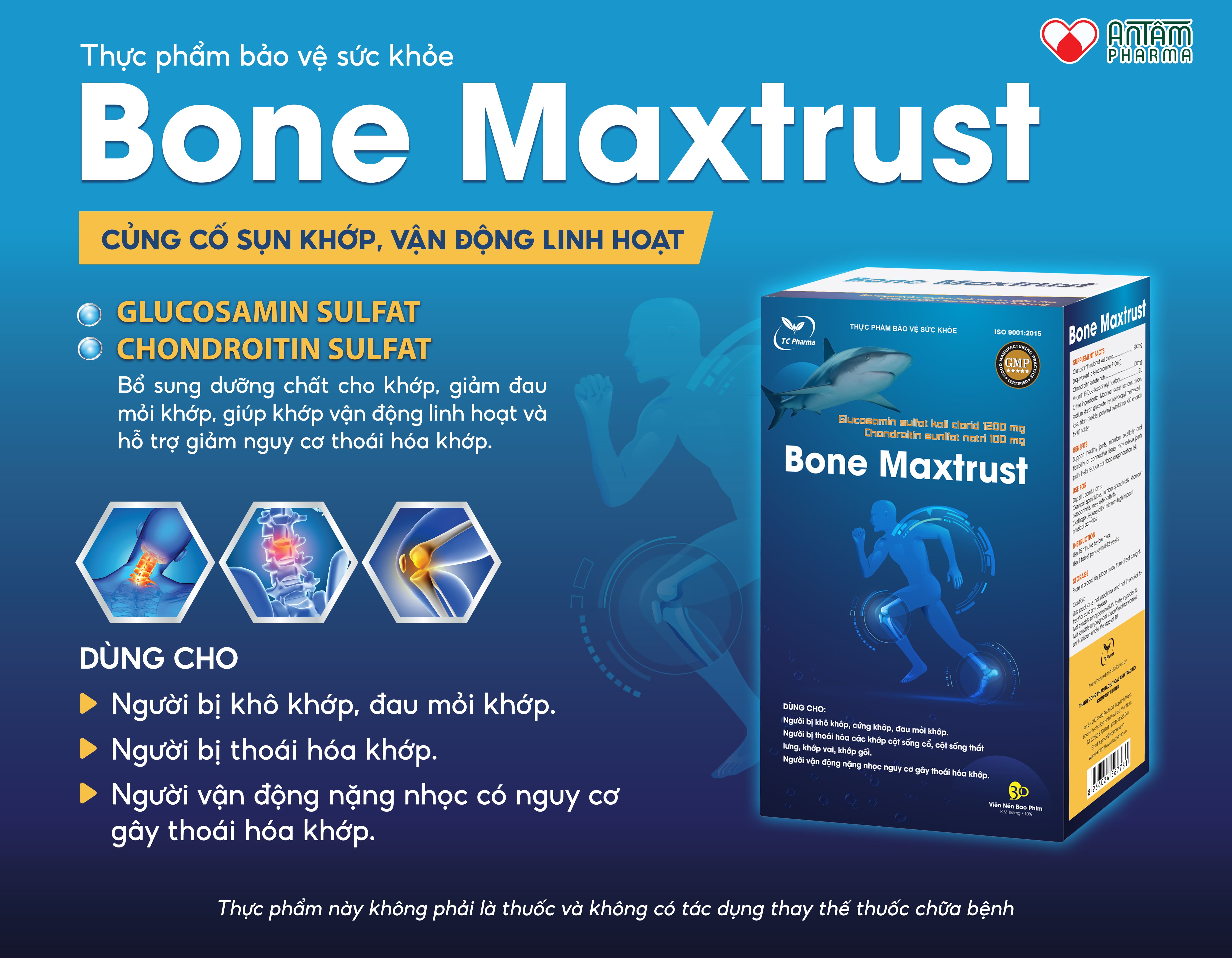 Viên Uống Bone Maxtrust - Hỗ Trợ Cải Thiện Xương Khớp - Hộp 1 Lọ x 30 Viên Nén Bao Phim